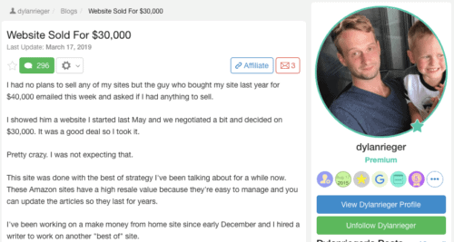Dylan sold a site for $30k