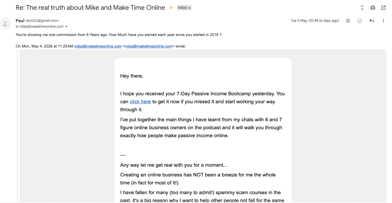 Email exchange with Paul — screenshot 1