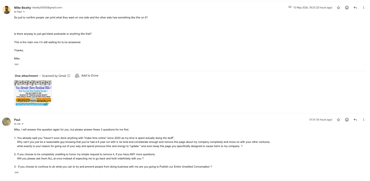 Email exchange with Paul — screenshot 11
