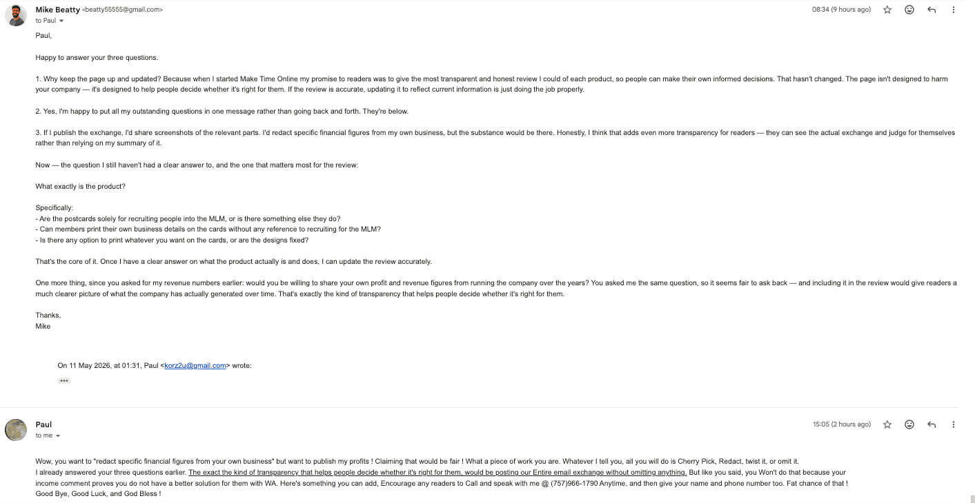 Email exchange with Paul — screenshot 12