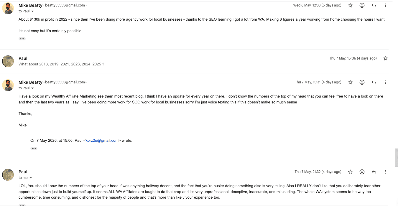 Email exchange with Paul — screenshot 2