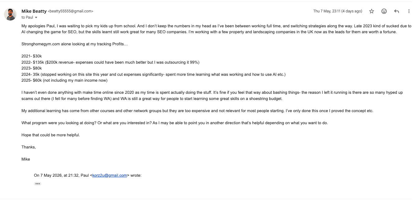 Email exchange with Paul — screenshot 3