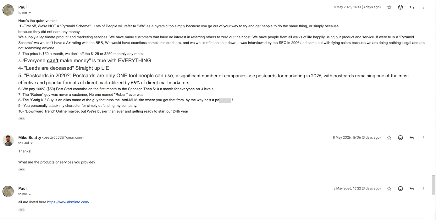 Email exchange with Paul — screenshot 5