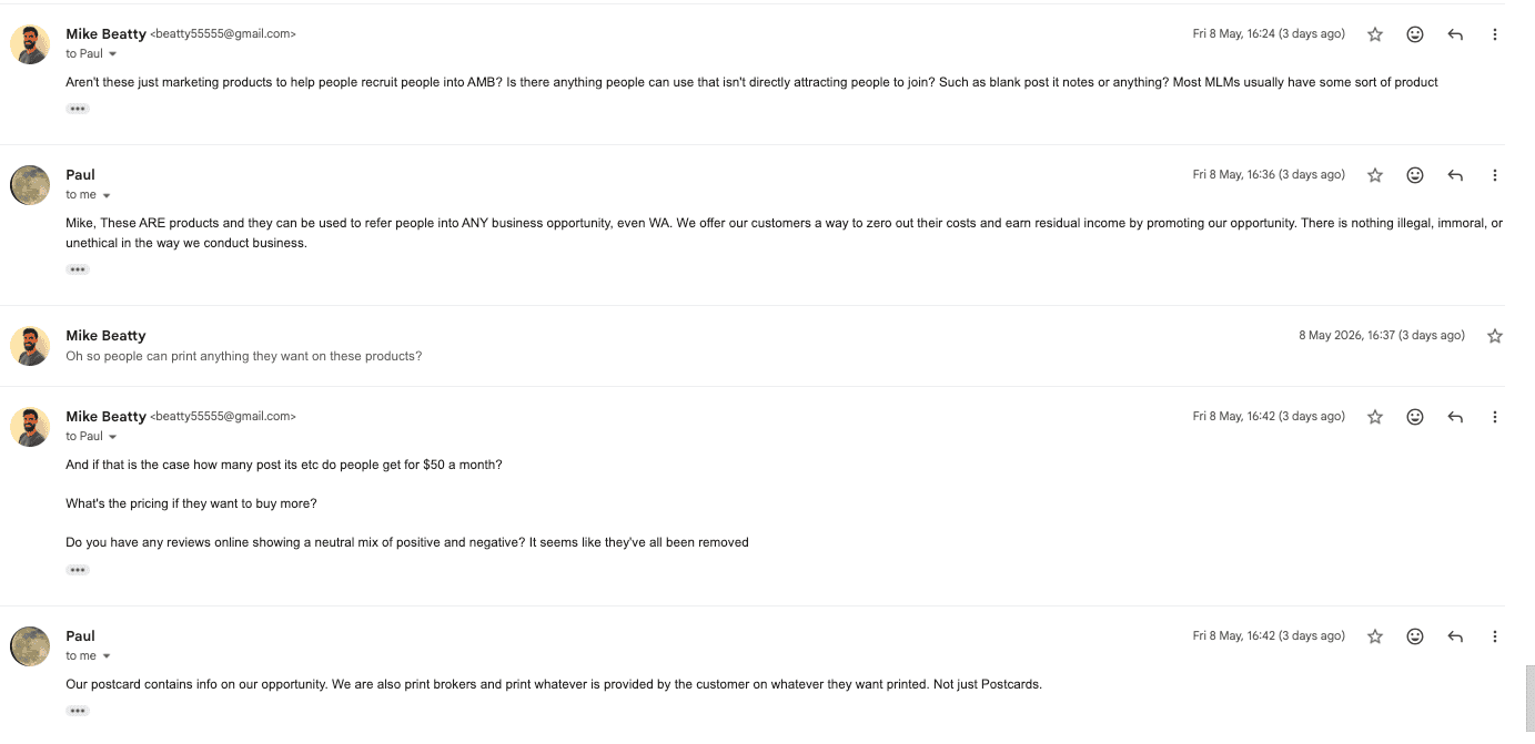Email exchange with Paul — screenshot 7