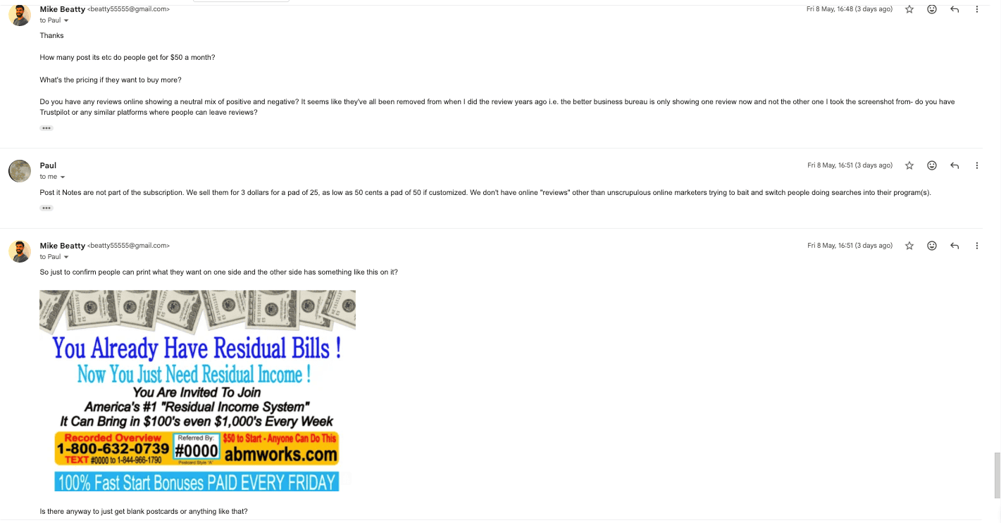 Email exchange with Paul — screenshot 8