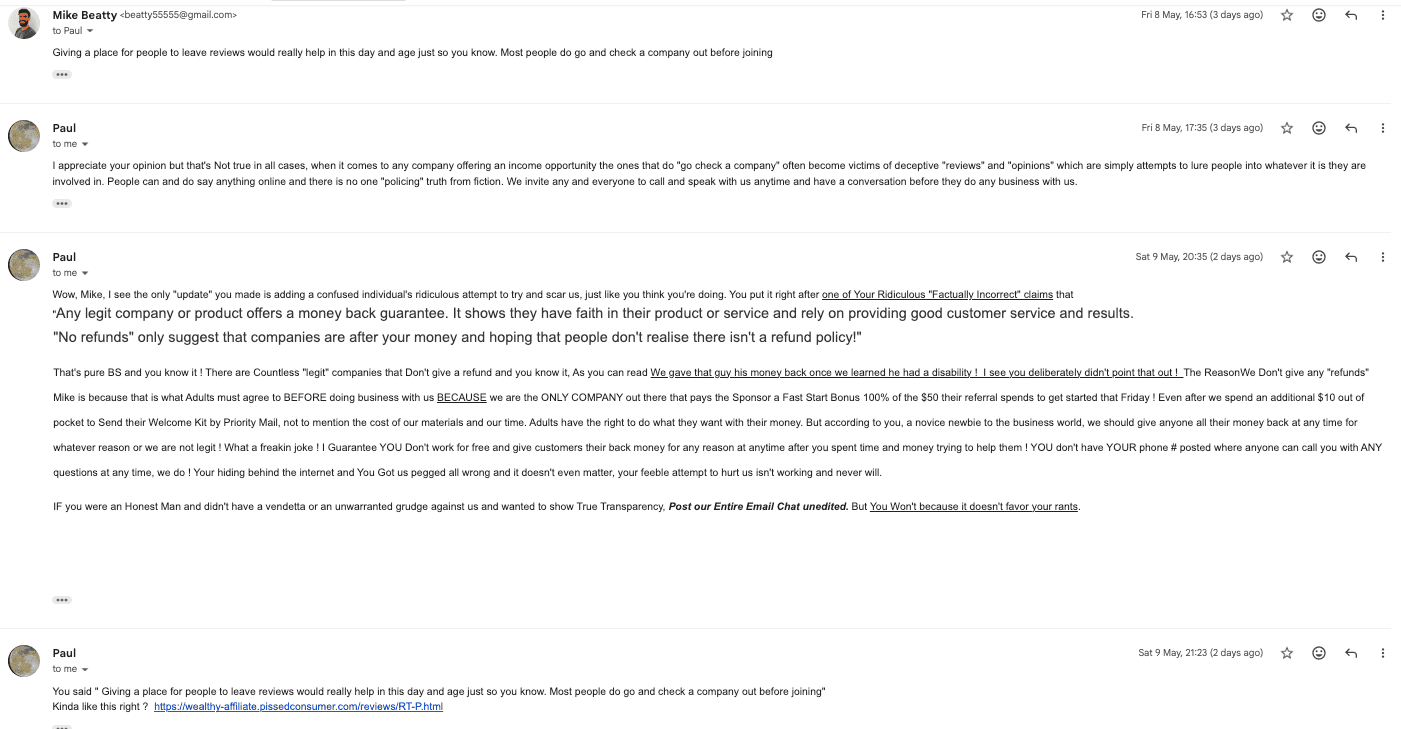 Email exchange with Paul — screenshot 9